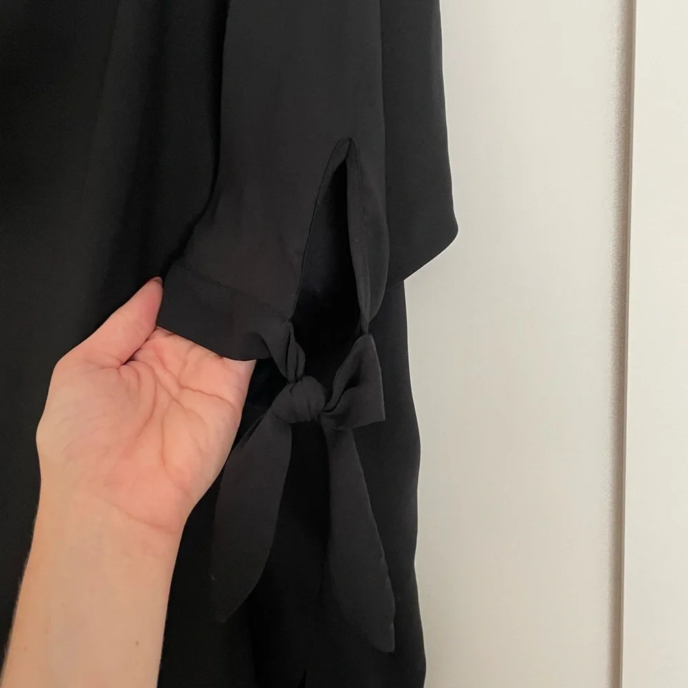 LOFT Black Off the Shoulder Blouse with 3/4 Tie Sleeves - Picture 2 of 3